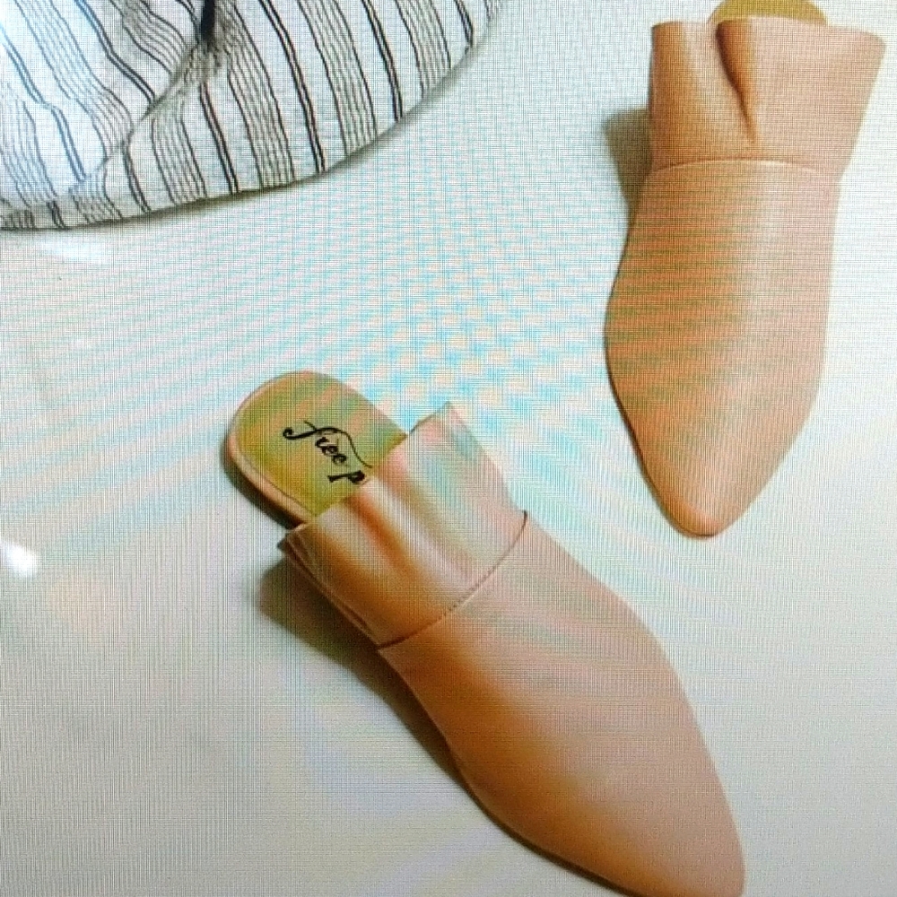 Free People Pink Sienna Leather Ruffle Mules